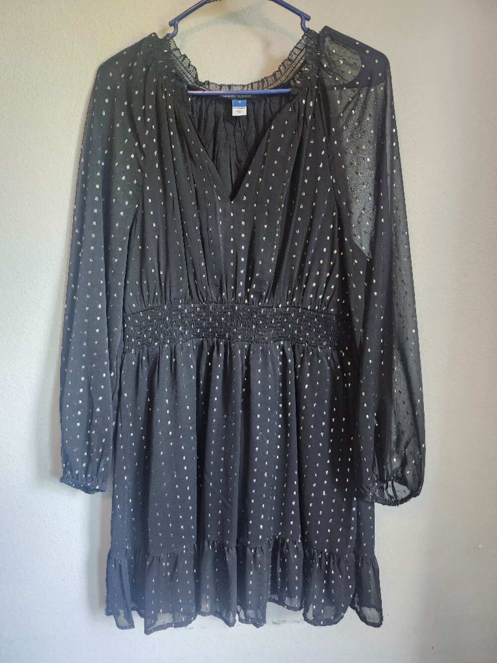 Old Navy Black Metallic Polka Dot Dress Size Medium